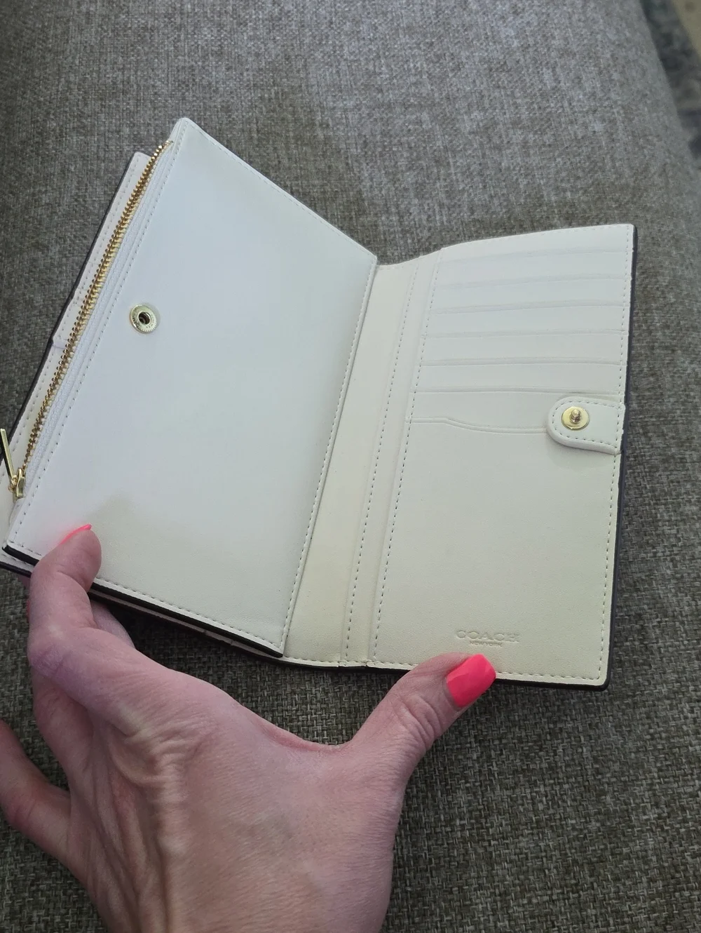 Coach Signature Continental Wallet in Cream/Tan with Gold Hardware